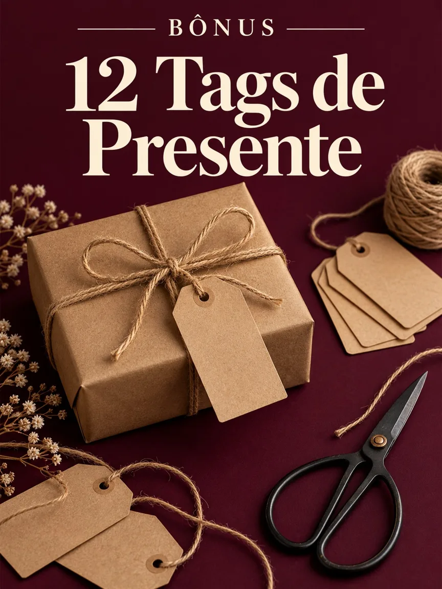 Folha com doze tags de presente com De e Para e uma estrela, duas já recortadas e amarradas com barbante
