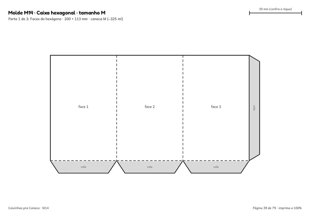 Folha do molde M14, caixa hexagonal, tamanho M